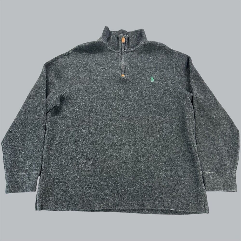 Polo Ralph Lauren Estate Rib Sweater Mens M Gray Pullover 1/4 Zip Preppy Pony